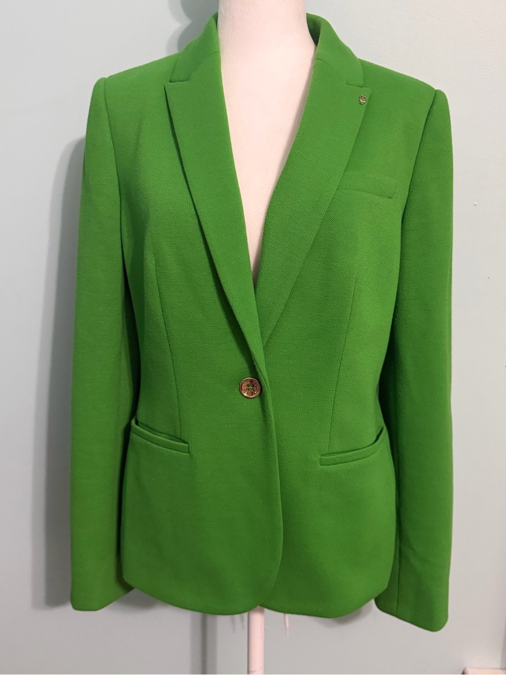 Tommy Hilfiger Green Textured Blazer Jacket Women Size 10 Single Button Stretch